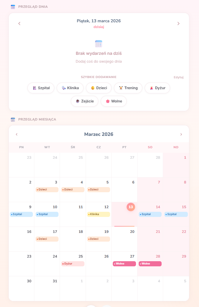 SmartMe kalendarz - screenshot aplikacji