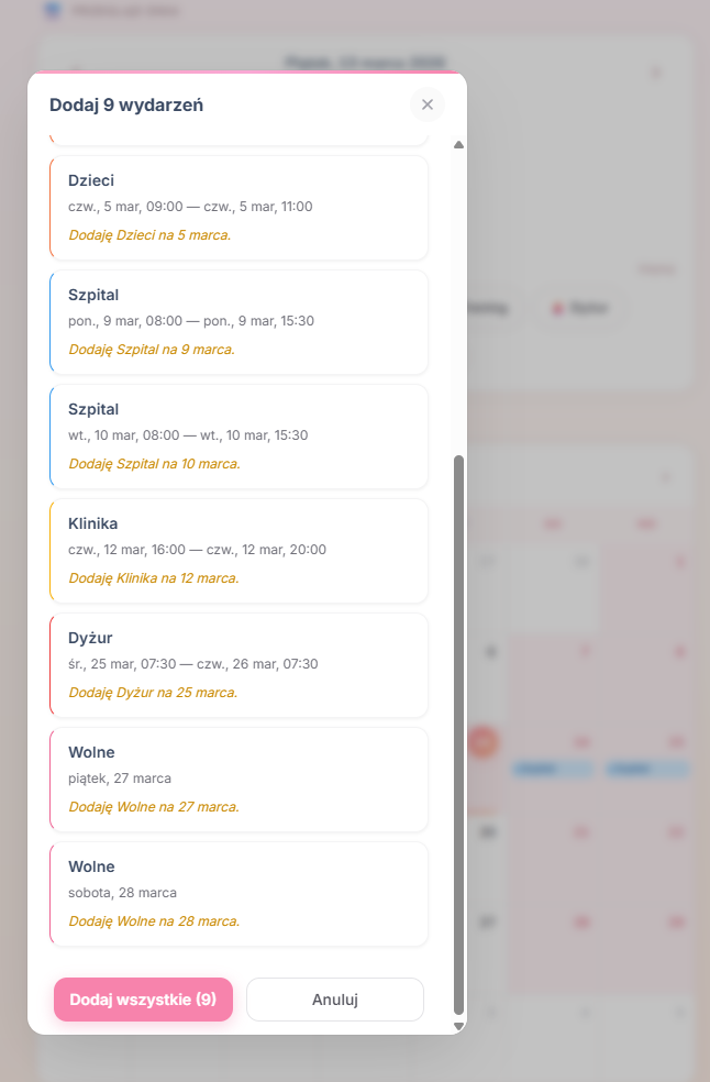 SmartMe planowanie wydarzeń - screenshot aplikacji